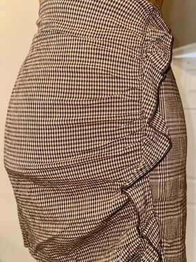 Mango Black & White Gingham Ruffle Pencil Skirt